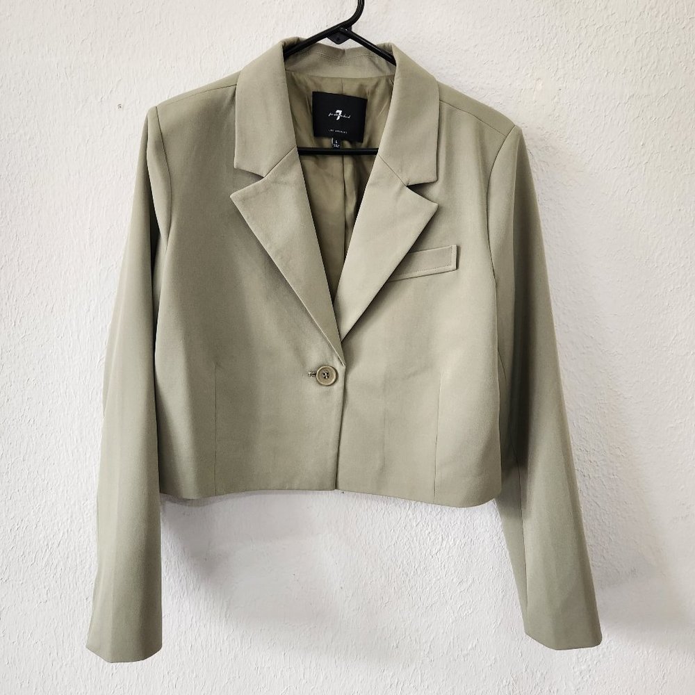 7 for All Mankind Blazer Womens Large Crop Cropped Jacket Single Breast
